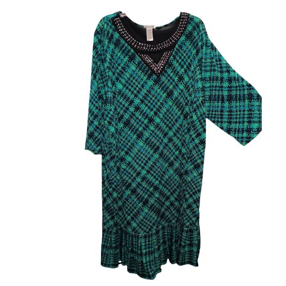 CATHERINES Dress Plus 3X Teal Green Blue Black Career Dressy Office Travel Event - Picture 9 of 10